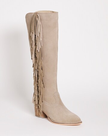 Flora Suede Fringe Knee High Western Cowboy Boots Ex Wide Fit Standard Calf