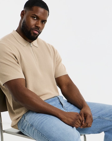 Jack & Jones Max Knitted Zip Polo - Natural