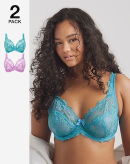 Pretty Secrets (2 Pack) Ella Lace Full Cup Wired Bras (B-H) Lilac/Blue