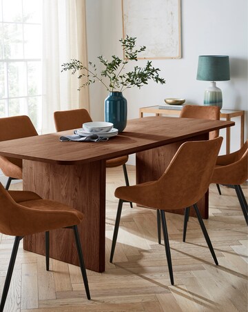 Oslo Panel End Dining Table with 6 Etta Faux Leather Chairs