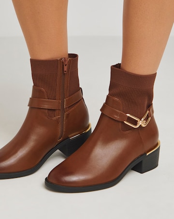 Heavenly Soles Shiloh Block Heel Ankle Boots With Ankle Trim Wide E Fit