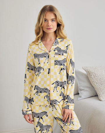 Chelsea Peers Classic Button Up Pyjama Set Zebra Checkerboard Print