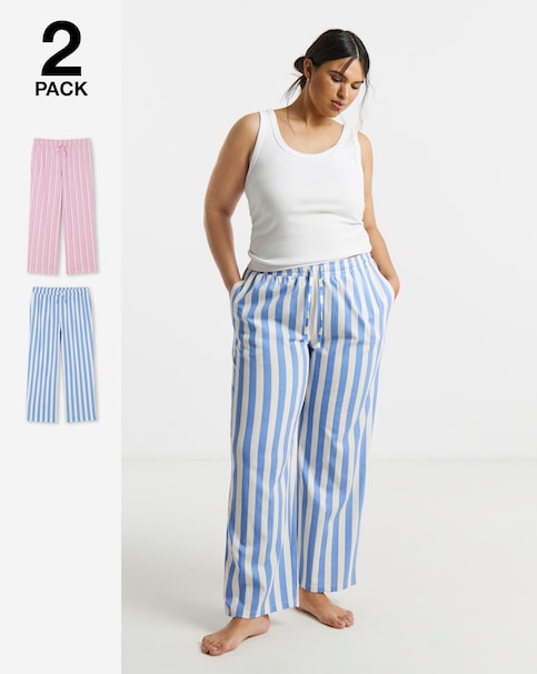 Pretty Secrets (2 Pack) Stripe Cotton Pyjama Bottoms