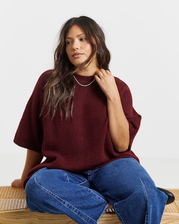 Cosy Yarn Wine Short Sleeve Boxy Knitted T-Shirt