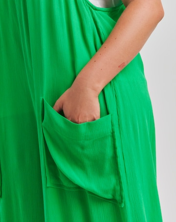 Simply Be Green Crinkle Wide Leg Jumpsuit With Pockets