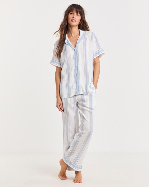 Linen Stripe Button Through Pyjama Set
