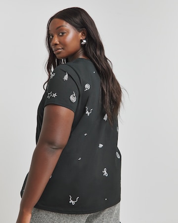 Black Christmas Embroidered T-Shirt