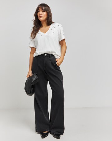 White V Neck Embellished T-Shirt