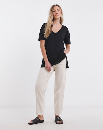 Black Oversized Exposed Seam Pure Cotton V Neck T-Shirt