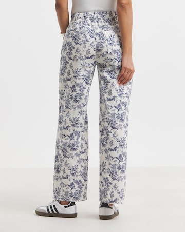 Simply Be Blue Floral Printed Denim Wide Leg Jeans