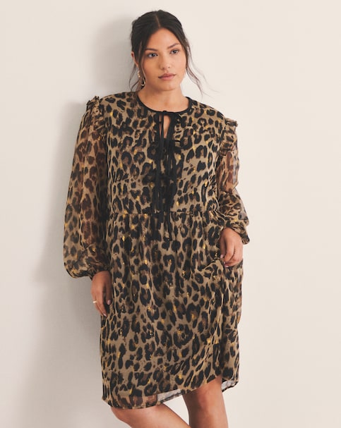 Leopard Lurex Dobby Bow Front Georgette Skater Dress