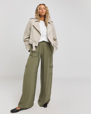 Simply Be Khaki Drawcord Waist Utility Wide Leg Trousers