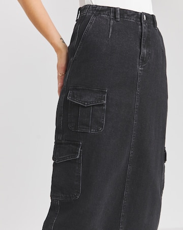 Simply Be Black Utility Cargo Pocket Denim Maxi Skirt