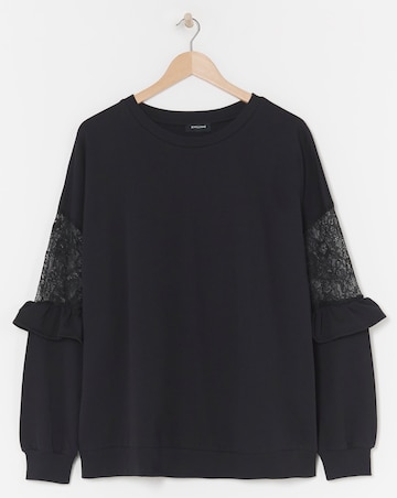 Black Lace Sleeve Detail Sweatshirt
