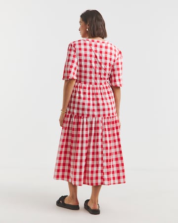 Simply Be Red/White Gingham Button Through Midi Dress