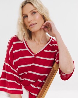 Stripe Textured V-Neck T-Shirt