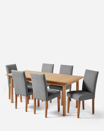 Julipa Ashford Extending 6 to 8 Seater Table with 6 Ava Fabric Chairs