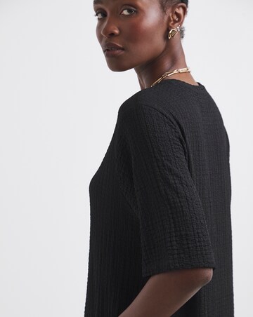 Black Textured Jersey Drop Waist Midi Dress