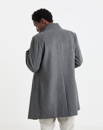 Grey Wool Blend Mid Length Funnel Neck Coat