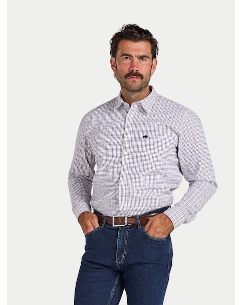 Raging Bull Long Sleeve Tattershall Brushed Cotton Shirt Purple