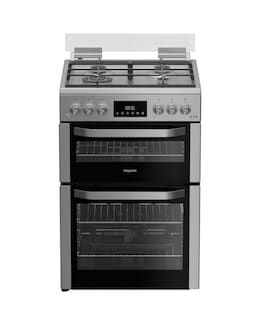 Hotpoint HDG6GDCWX 60cm Gas Double Cooker with Glass Lid - Stainless Steel