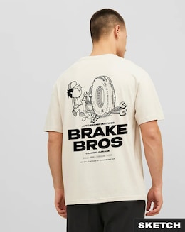 Jack &amp; Jones Brake Bros Back Graphic T-Shirt - Cream