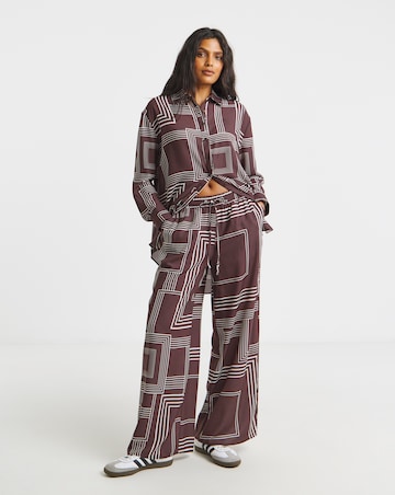 Herringbone Drawstring Wide Leg Trousers