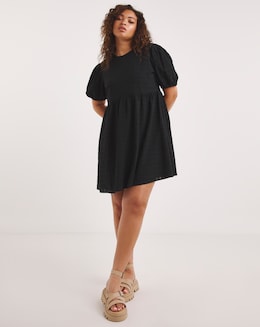 Black Textured Smock Dress