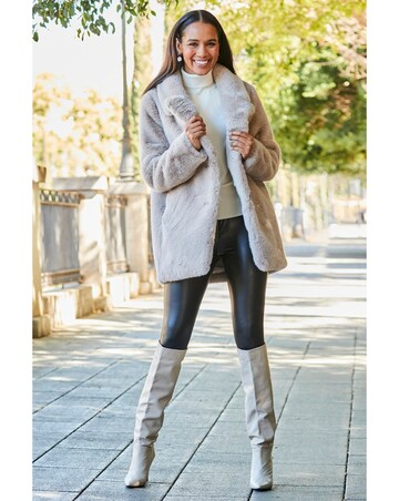 Sosandar Taupe Premium Faux Fur Coat with Button Detail