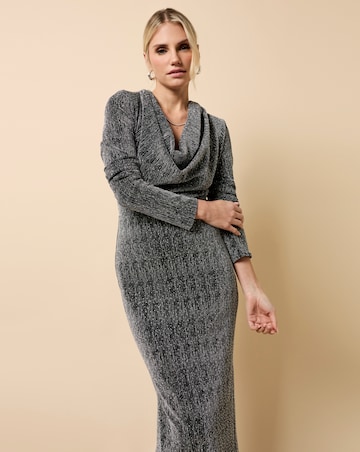 Little Mistress Black and Silver Cowl Neck Midaxi Dress