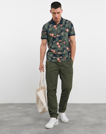 Tropical Leaf Printed Pique Polo Long