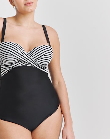 Figleaves Tailor Twist Underwired Bandeau Tummy Control Swimsuit - Longer Length