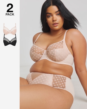 Pretty Secrets (2 Pack) Hannah Spot Mesh Full Cup Bras (B-G) Black/Blush