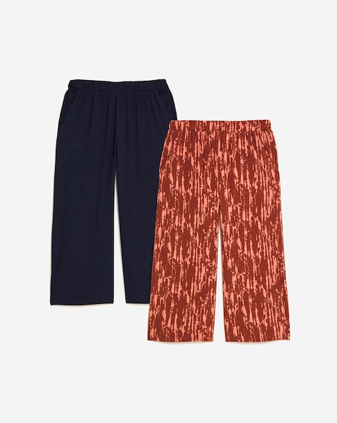 2 Pack Navy/Printed Jersey Culotte Trousers