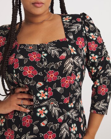 Joe Browns Black Floral Printed Long Sleeve Jersey Dress
