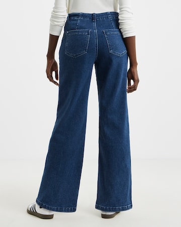 Blue Fleece Lined Cosy Warm Feel Wide Leg Jeans