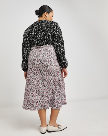 Mixed Floral Spot Print Long Sleeve Waffle Midi Dress