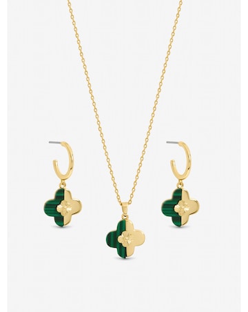 Inicio Gold Plated and Malachite Clover Set - Gift Box