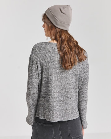 Charcoal Marl Goddess Ribbed Top With Fluted Sleeves