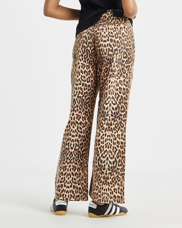 Leopard Print Denim Wide Leg Jeans