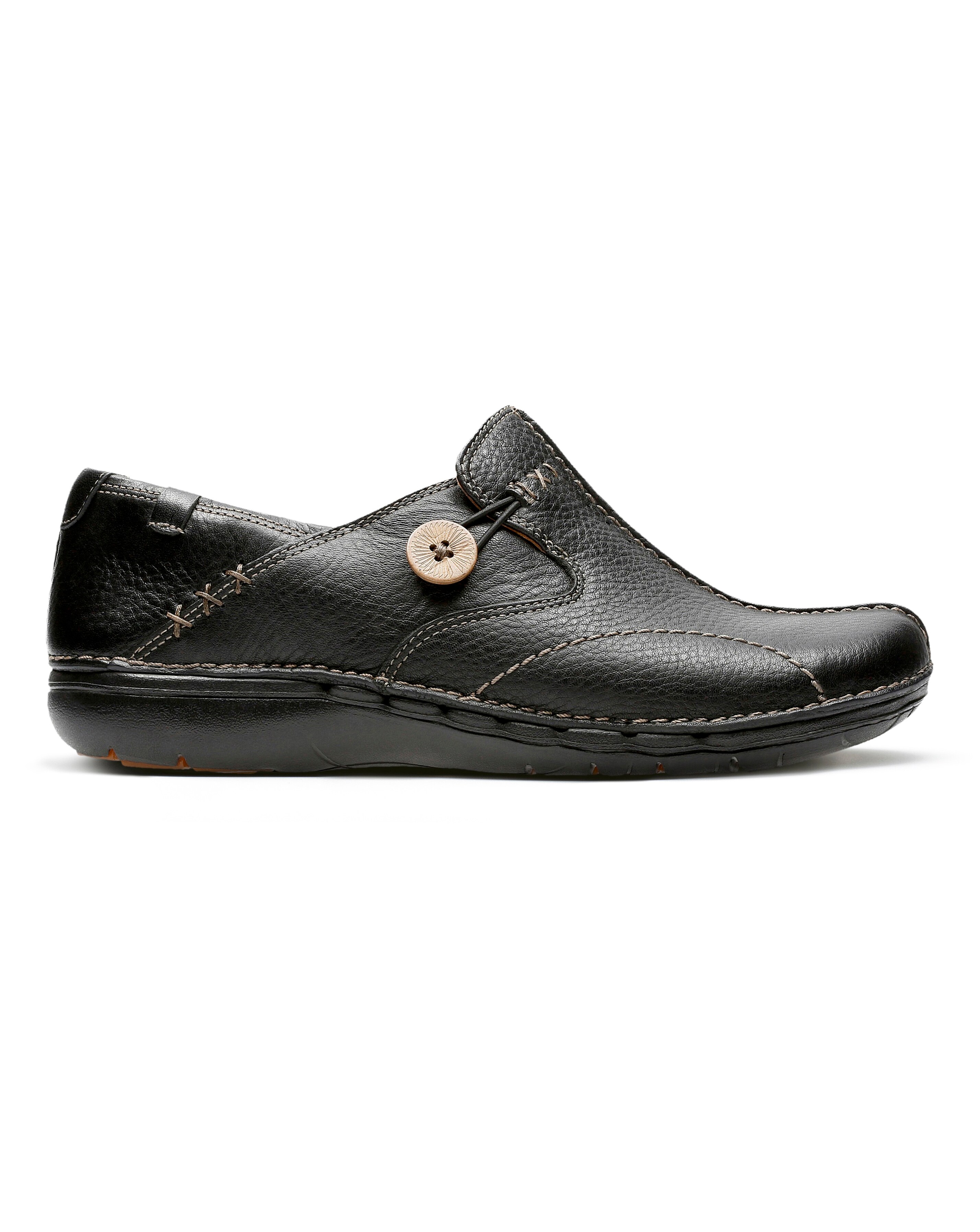 Clarks Black Un Loop Button Slip On Shoes -Wide Fit (E)