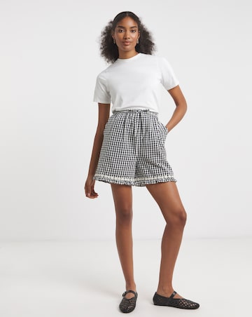 Neon Rose Gingham Seersucker Shorts with Pintuck Daisy Trims