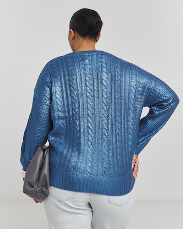 Blue Foil Metallic Cable Knit Jumper