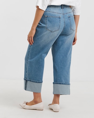 Simply Be Mid Blue Cropped Turn Up Wide Leg Jeans