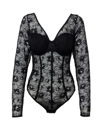 Figleaves Underwired Non Padded All Over Lace Body Black