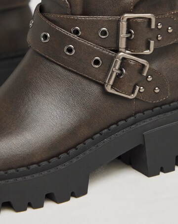 Hendrix Chunky Buckle Biker Boots - Extra Wide Fit (EEE) & Super Curvy Calf