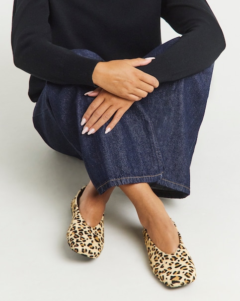 Primrose Leopard Print High Cut Leather Ballerina Shoes - Wide Fit (E)