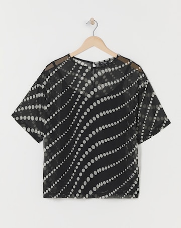 Chiffon Printed Boxy Short Sleeve Top - Black Spot