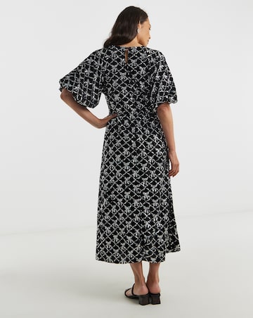 Sequin Bow Velvet Bubble Sleeve Dress