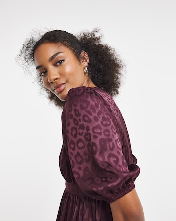 Plum Animal Satin Jacquard Midi Tea Dress